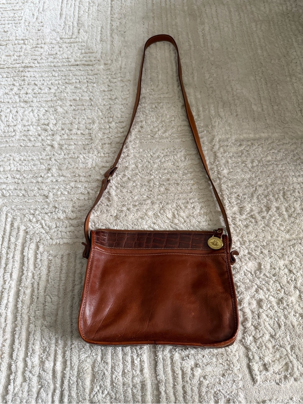 Brahmin Vintage Brown Leather Crossbody Bag 90s Croc Embossed